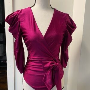 Magenta color  3/4 sleeves bodysuit